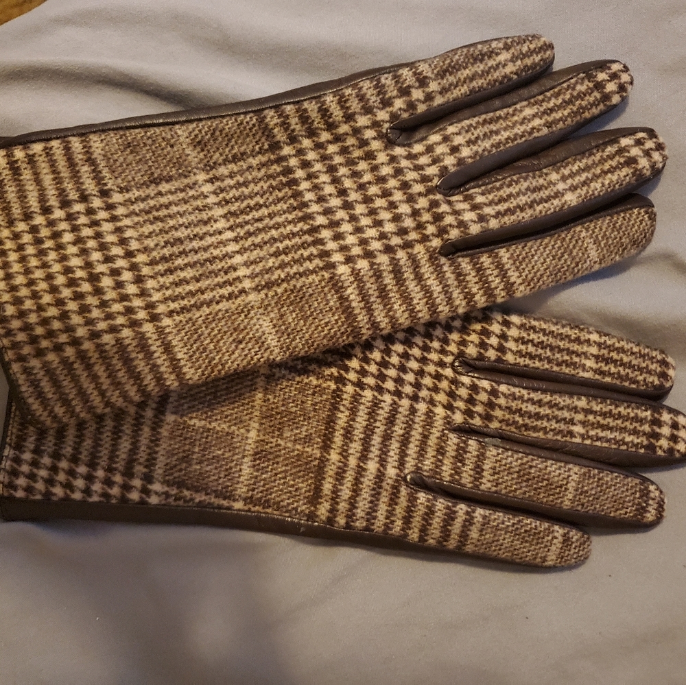 Brown Houndstooth Tweed/Leather Gloves